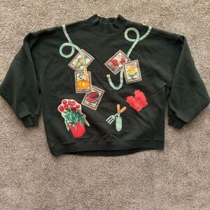 Gardening Crew Neck Womens XL Green Chic Floral Flower Gardener Vintage 90s